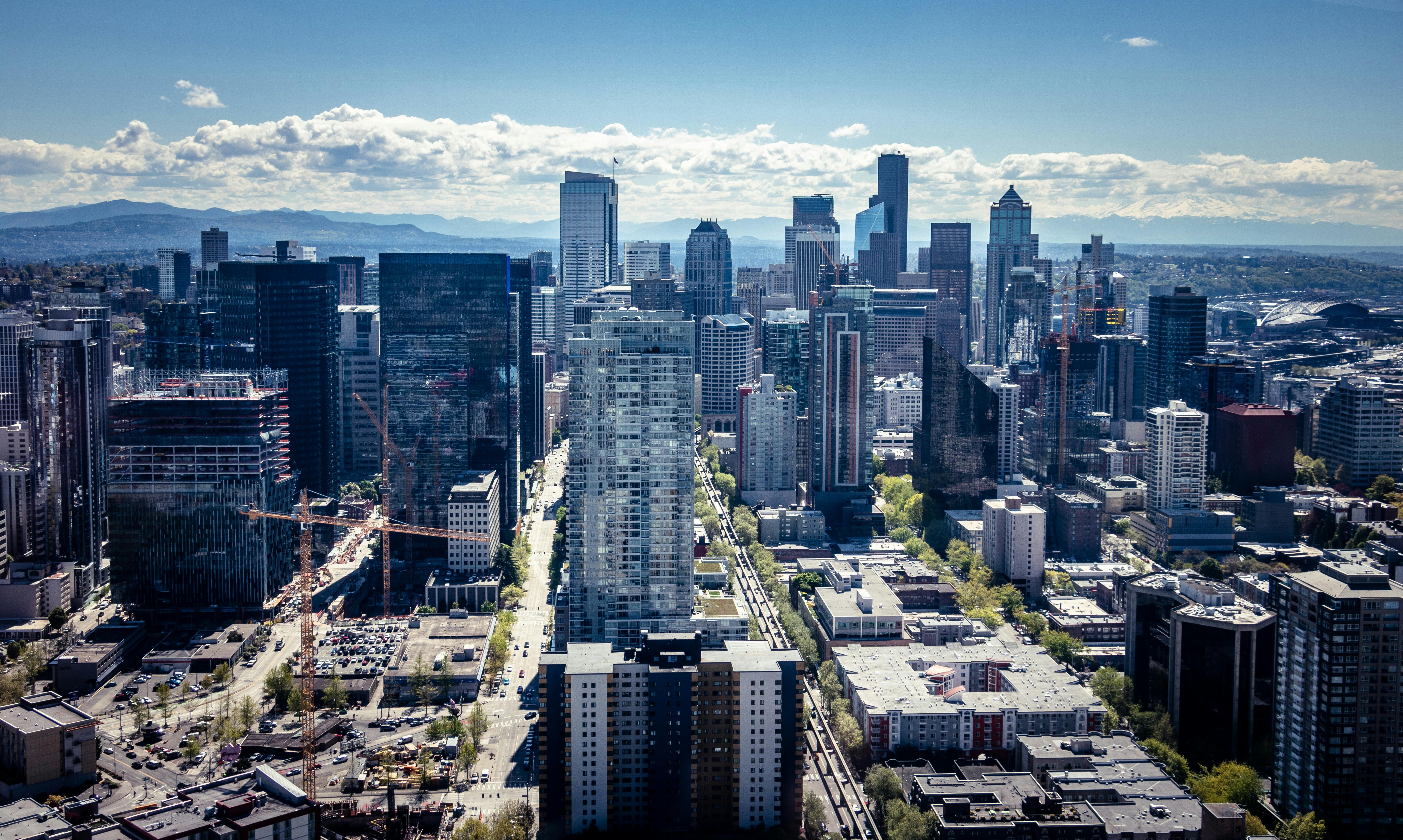 Seattle skyline with high-rise construction cranes