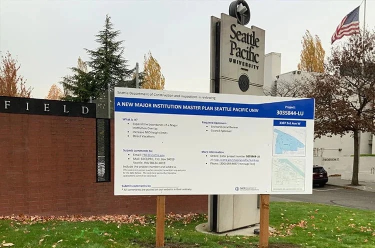 SDCI Master Use Permit public notice sign for Seattle development project